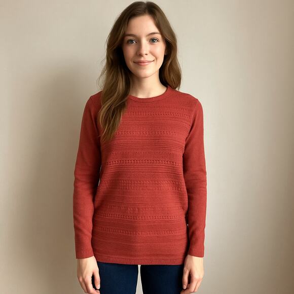 Minimalist Textured Knit Sweater Red Long Sleeve Buffalo David Bitton S - Picture 1 of 7